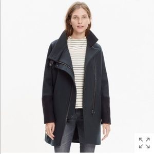 Madewell City Grid Wool Coat with Leather Trim
